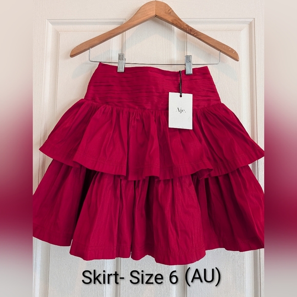 NWT- Aje Rhythmic Frill Bodice & Tiered Mini Skirt Set- Red - Picture 9 of 15
